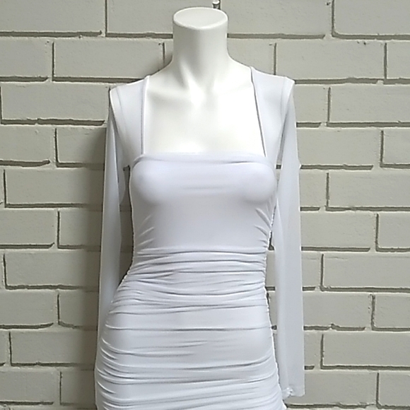 Fashion Nova White Long Sleeve Ruched Party Dress. Size XS - Picture 2 of 13